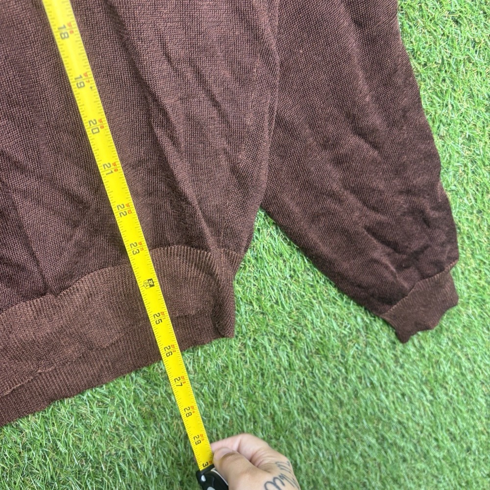 Pronto Uomo Sweater Mens Large Henley Brown Textured Rayon Cotton Made Italy - Picture 5 of 11